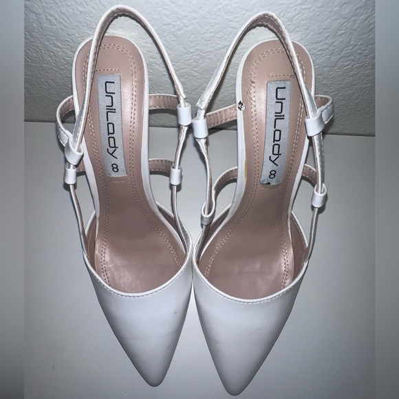 Size 8 White Leather stilettos pointed toe strappy sling back stilettos - Picture 8 of 9